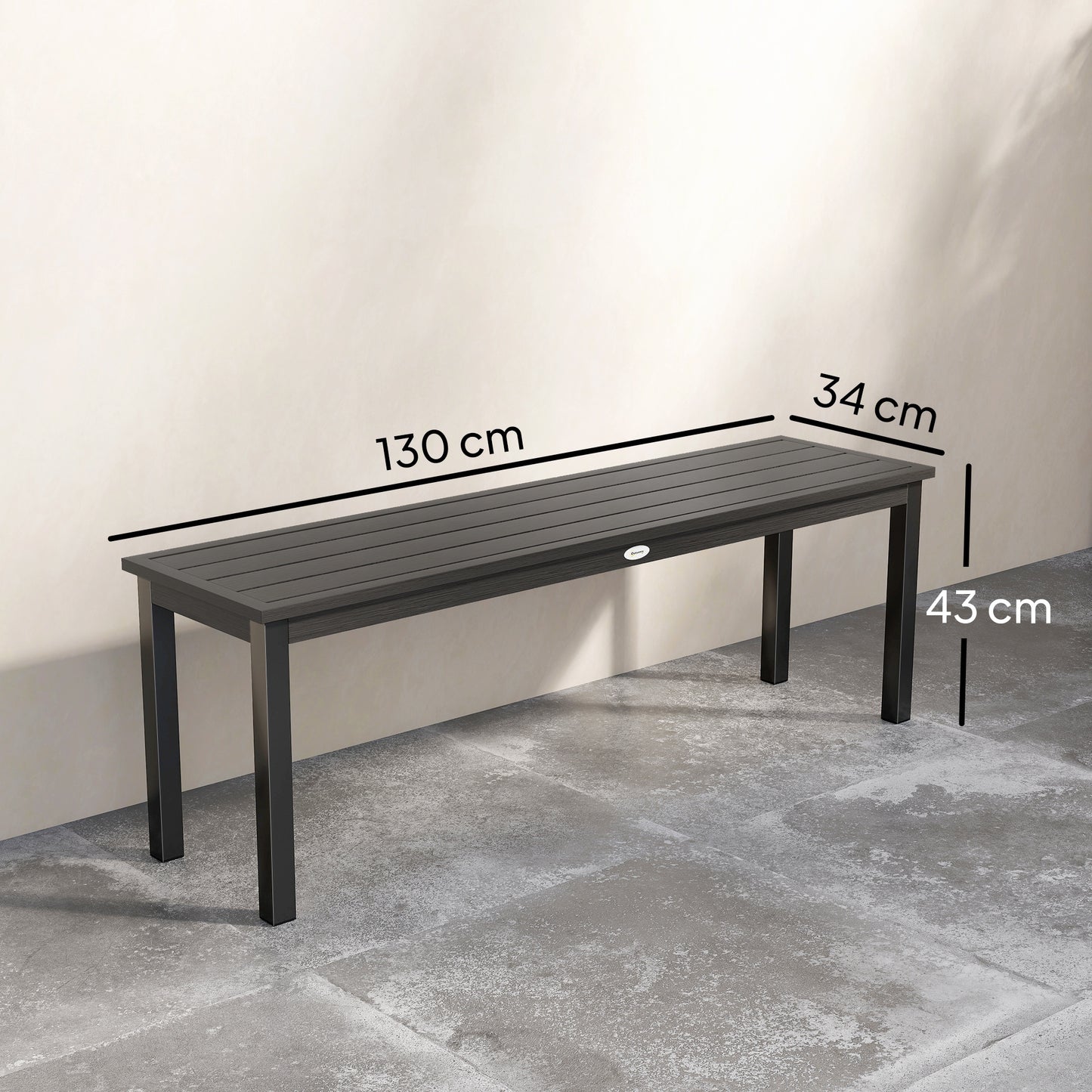 Outsunny 2 Seater Garden Bench Outdoor Loveseat Wood Effect Slatted Seat Steel Frame Grey Patio Park
