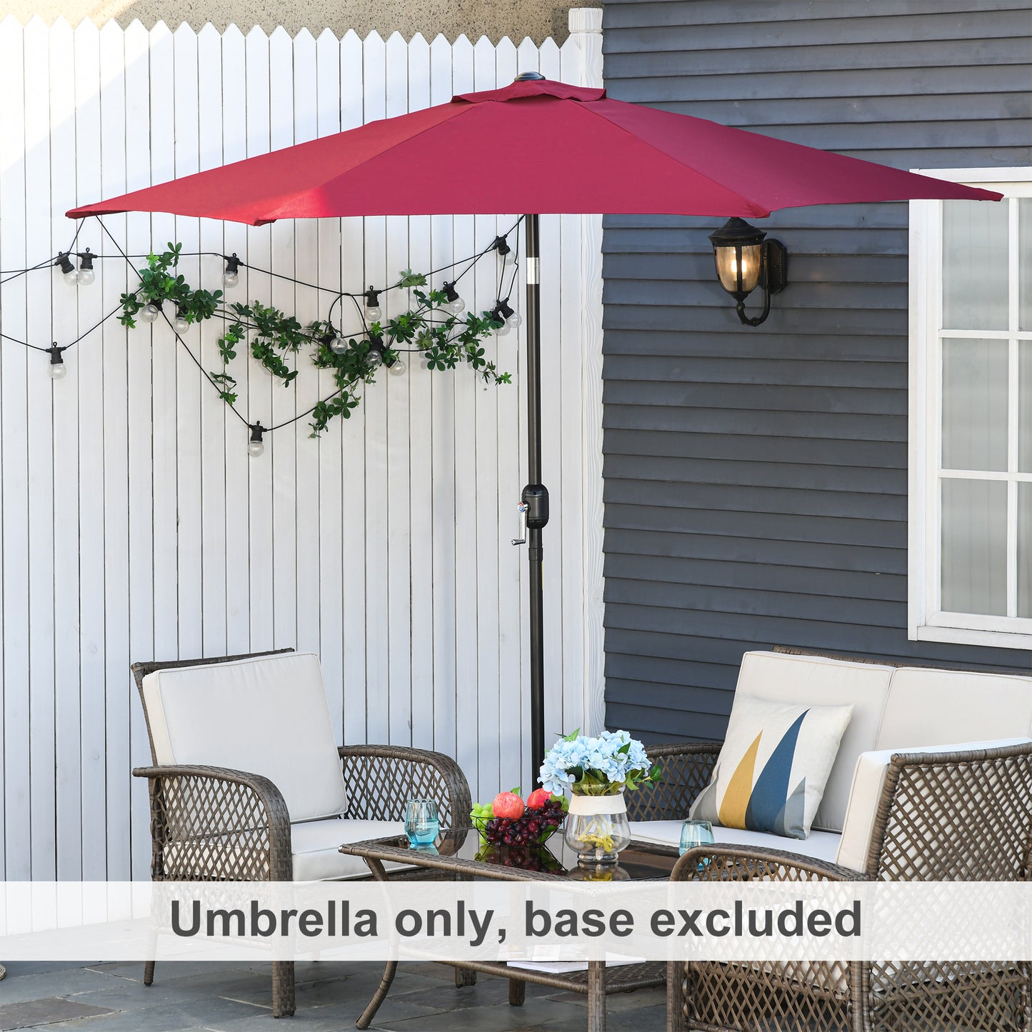 Outsunny Elegant 9ft Aluminum Patio Umbrella with Wine Red Canopy for Sun Protection - ALL4U RETAILER LTD