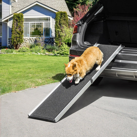 PawHut Portable Folding Pet Ramp for Cars with Carry Handle, Non-Slip, Aluminium Frame - ALL4U RETAILER LTD