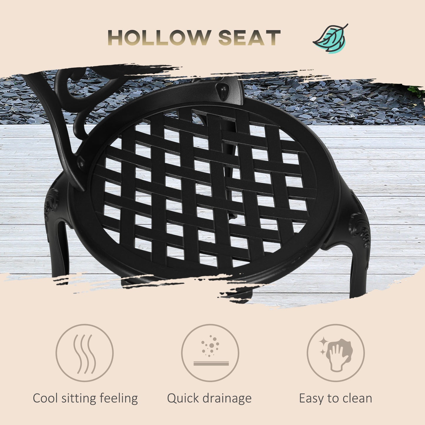 Outsunny 3 Piece Garden Bistro Set Cast Aluminium Outdoor Furniture With Umbrella Hole For Balcony Porch Patio Black