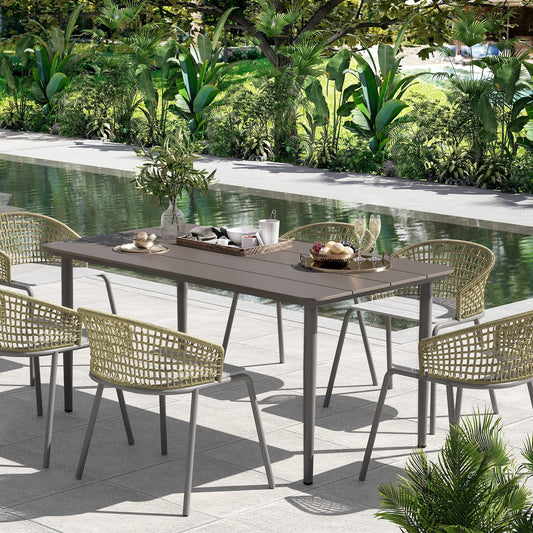 Outsunny Garden Table Outdoor Dining Table For 6 People 160 x 90 x 74 cm WPC Top Rust Resistant Metal Frame Dark Grey