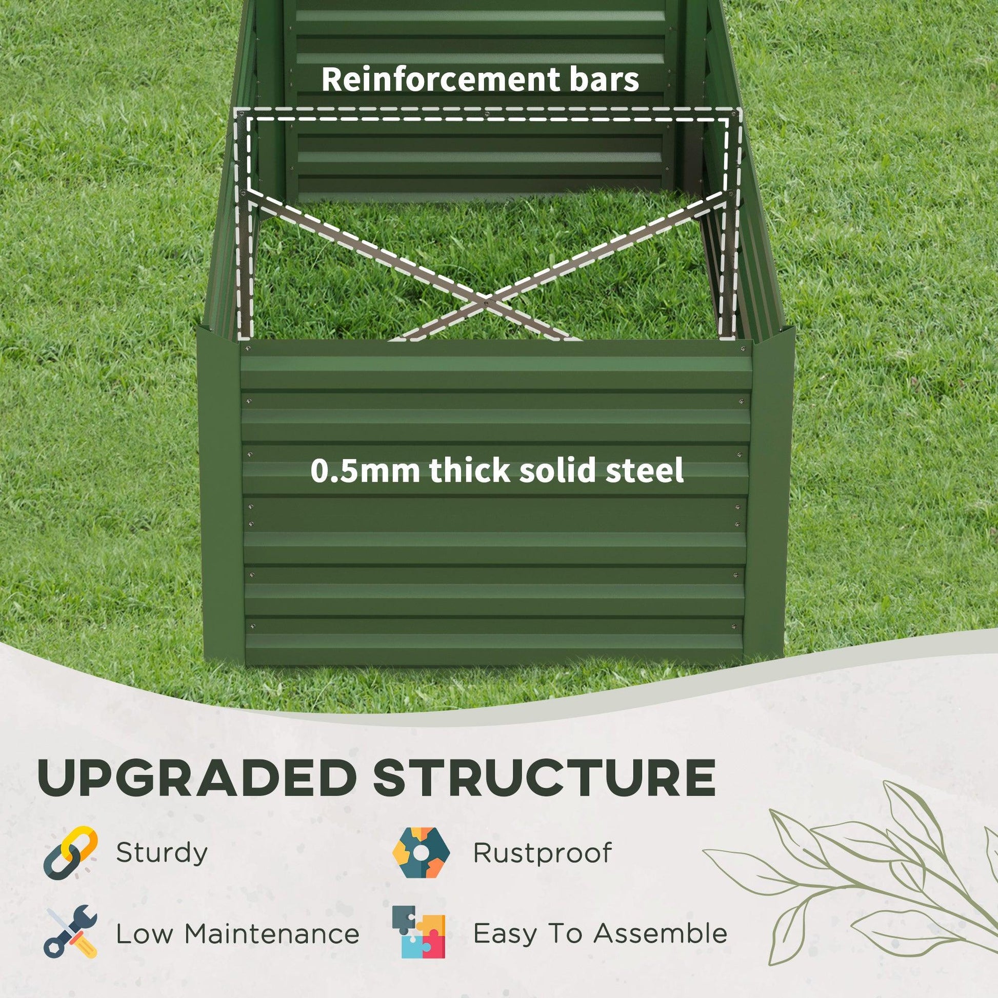 Outsunny Raised Beds for Garden, Galvanised Steel Outdoor Planters with Multi-reinforced Rods, 180 x 90 x 59 cm, Green - ALL4U RETAILER LTD