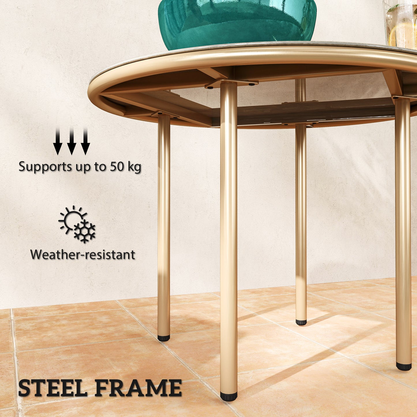 Outsunny Round Coffee Table With Faux Marble Top And Tempered Glass Steel Frame End Side Table For Living Room Beige