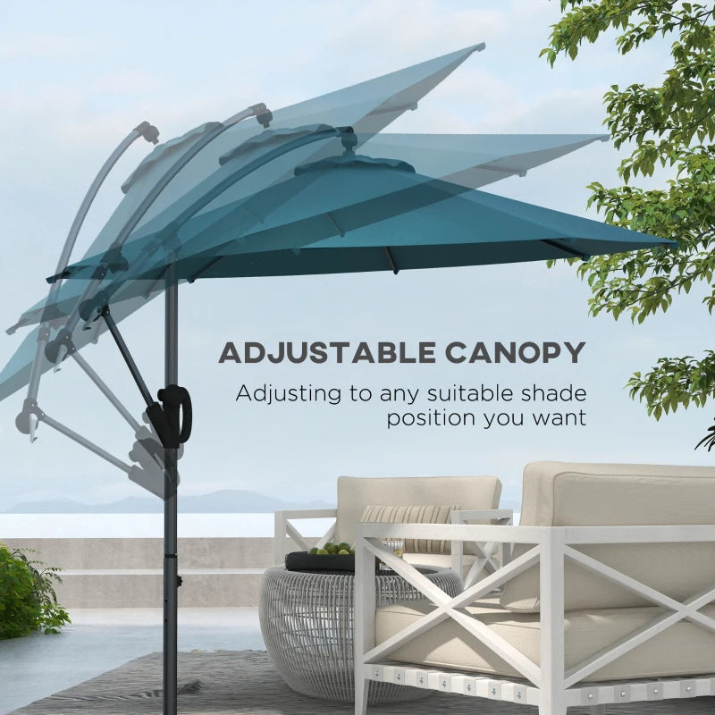 Outsunny 3m Cantilever Parasol - Blue Round Hanging Patio Umbrella with Cross Base, Crank Handle, Tilt, and 8 Ribs for Outdoor Pool, Garden, Balcony - ALL4U RETAILER LTD