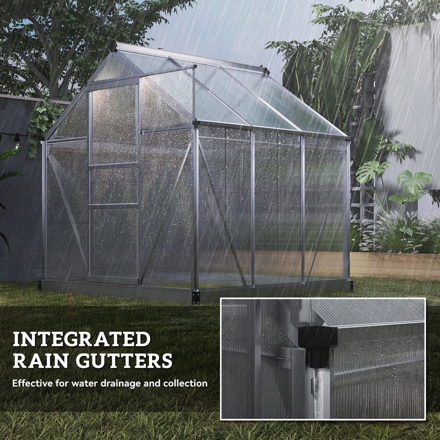 Outsunny 6 By 6ft Polycarbonate Greenhouse With Powder Coated Aluminum Frame For Easy Walk In Access Clear