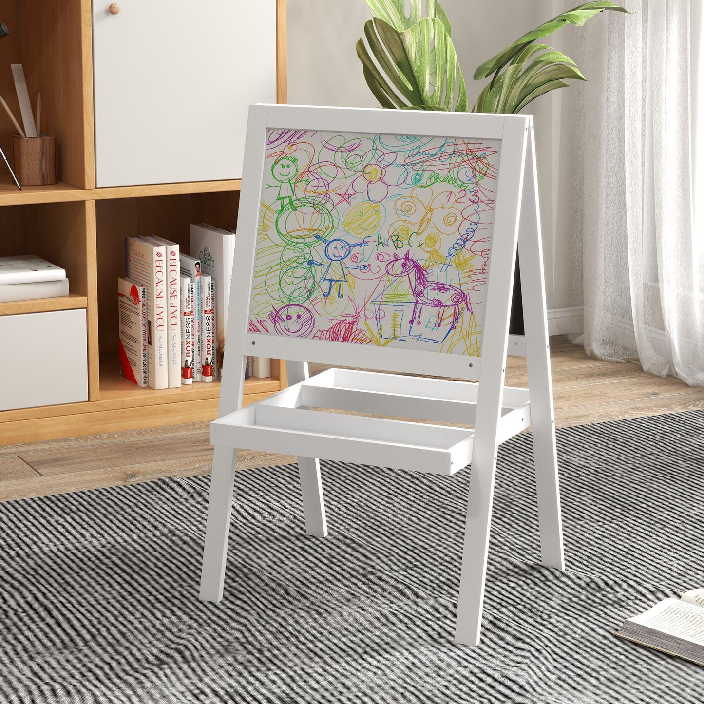 AIYAPLAY Kids Easel With Double Sided Whiteboard Chalkboard 2 In 1 Standing Easel For Toddlers 18 48 Months White