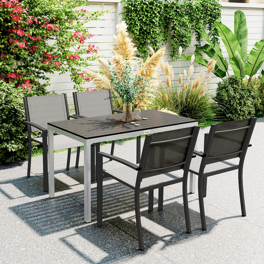 Outsunny Garden Table For 4 To 6 120 By 70 Cm Outdoor Dining With Rust Resistant Aluminium Frame Slatted Top Black
