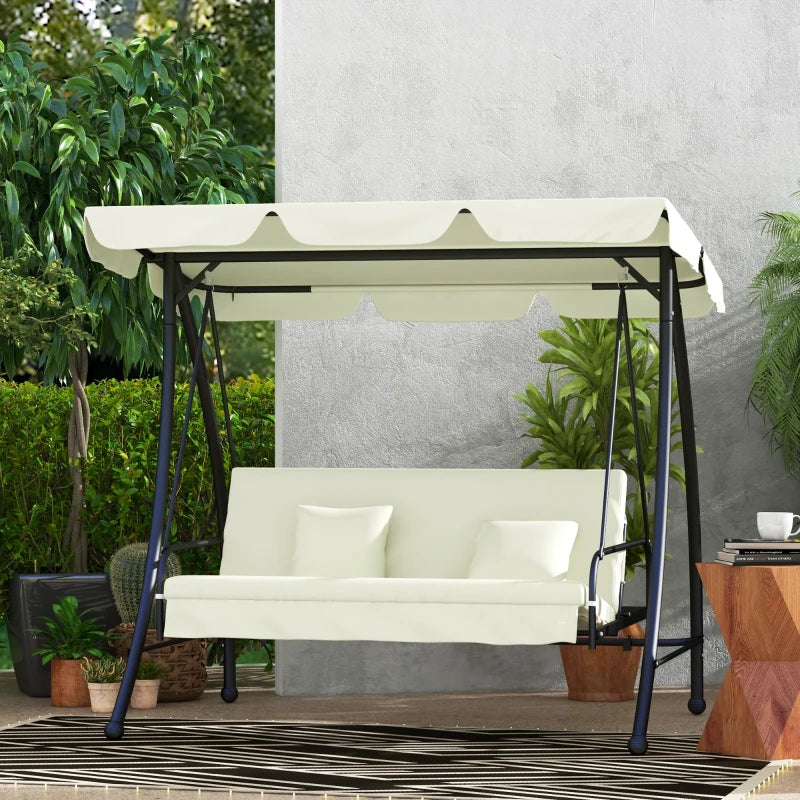 Outsunny 3-Seater Garden Swing Chair with Adjustable Canopy - Cream White Outdoor Patio Swing - ALL4U RETAILER LTD