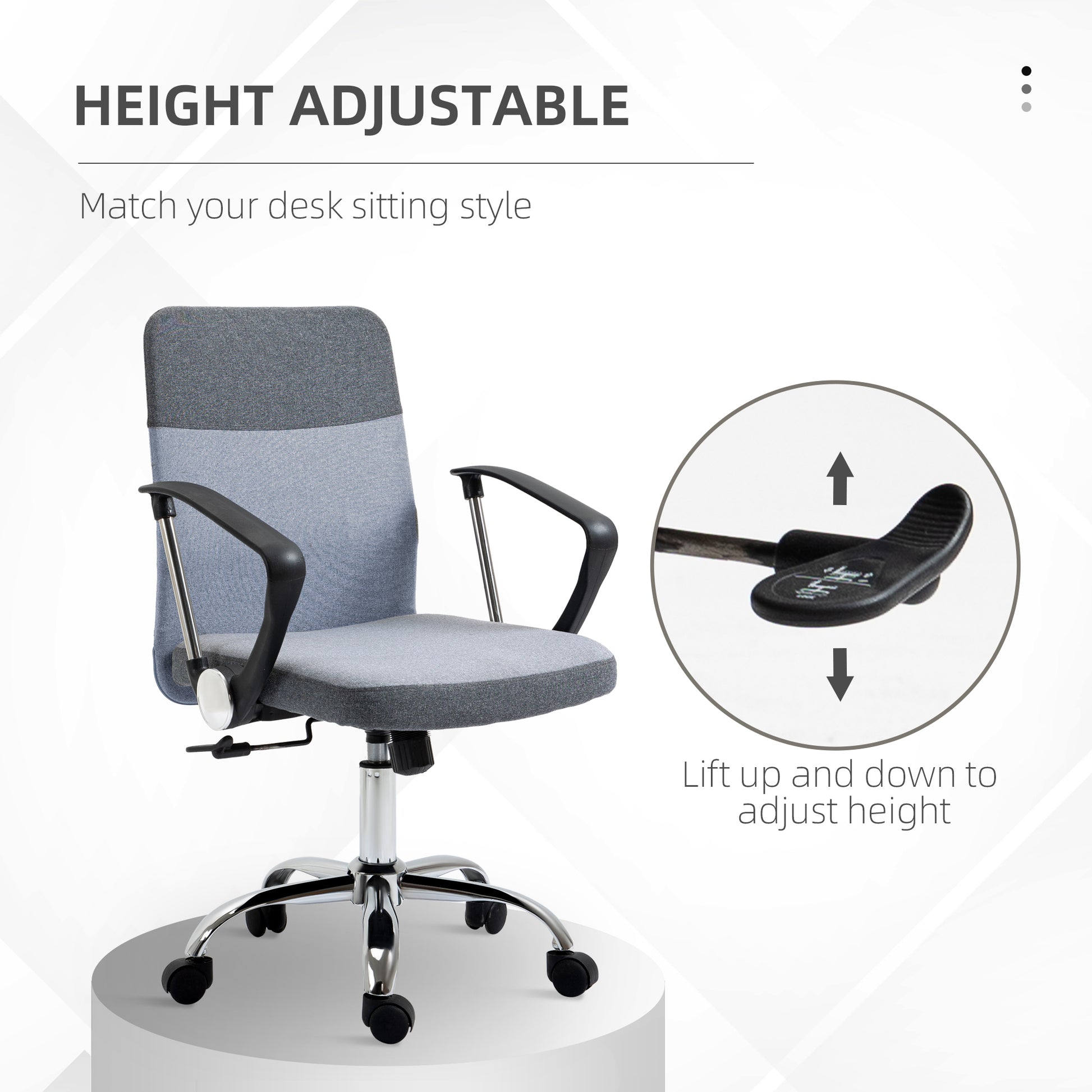 Vinsetto Adjustable Ergonomic Swivel Office Chair with Linen Fabric: Comfortable Desk Seating on Wheels for Home and Office, Grey - ALL4U RETAILER LTD