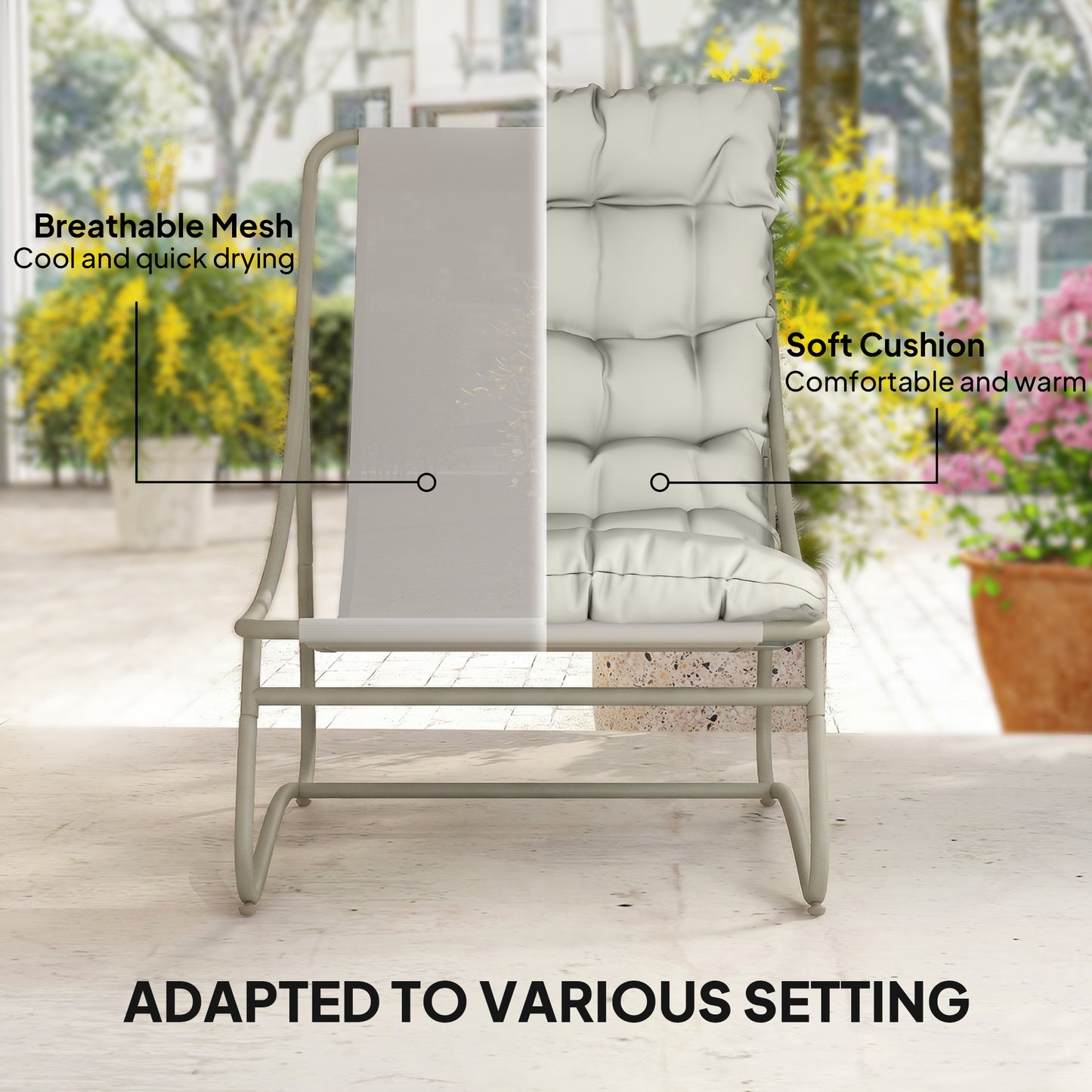 Outsunny 3 Piece Garden Bistro Set With Round Outdoor Table And Chairs For Two Texteline Seats And Cushions Light Grey