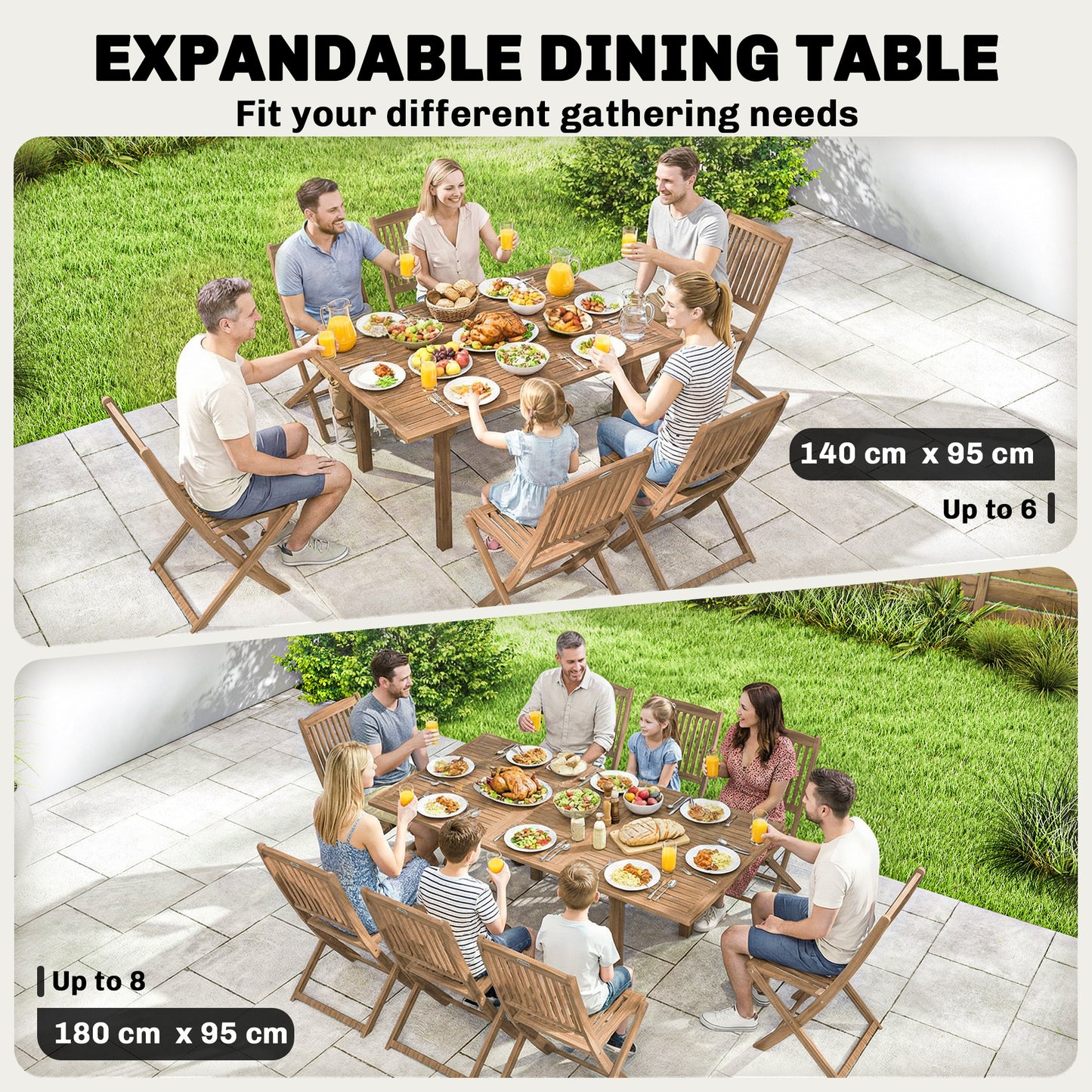 Outsunny Extending Garden Table For 6-8 With Hidden Butterfly Extension Acacia Wood Slatted Top For Balcony