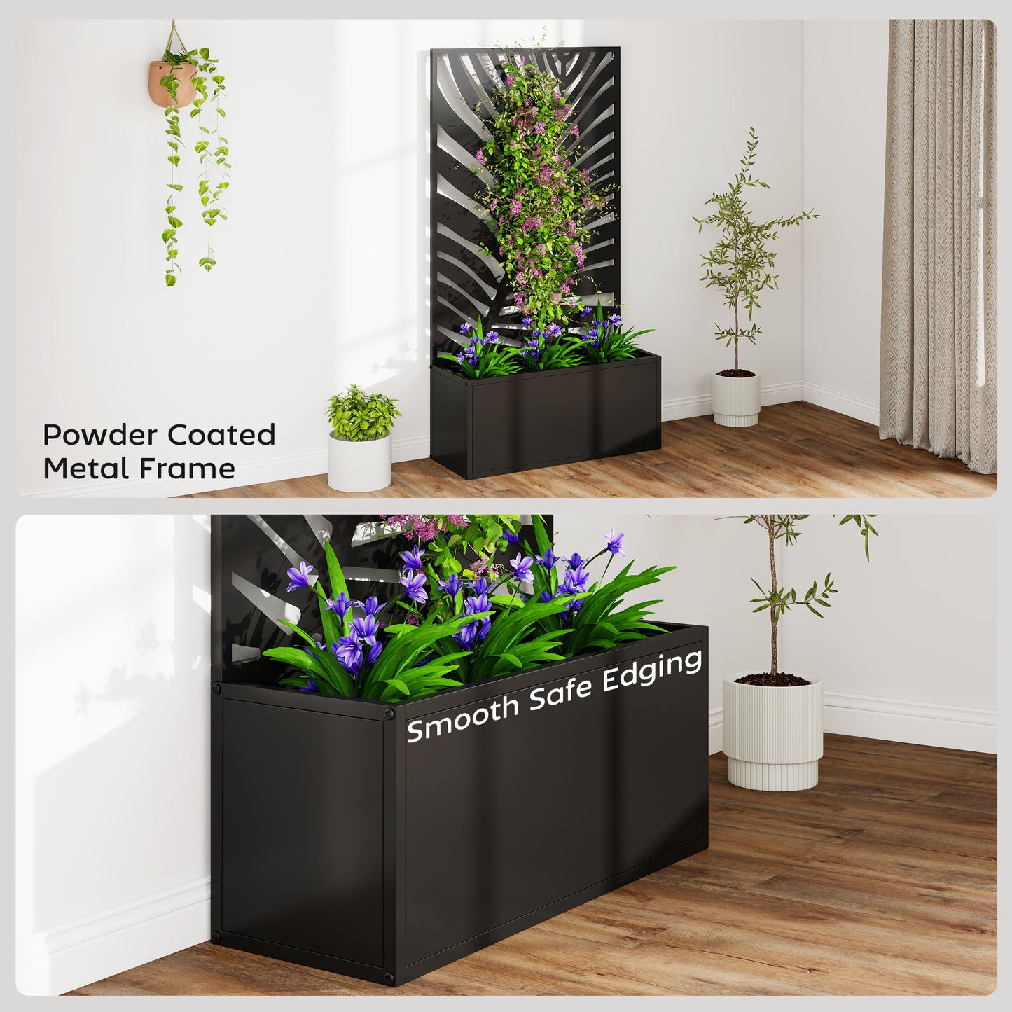 Outsunny Metal Garden Bed With Trellis Wall Mounted Or Freestanding Raised Planter With Privacy Screen