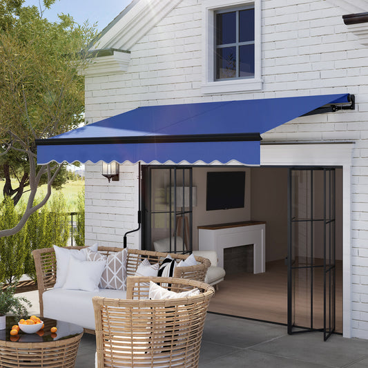 Outsunny 2.5m By 2m Electric Retractable Awning With LED Lights Remote Control Aluminium Frame UV50 Sun Shade Blue