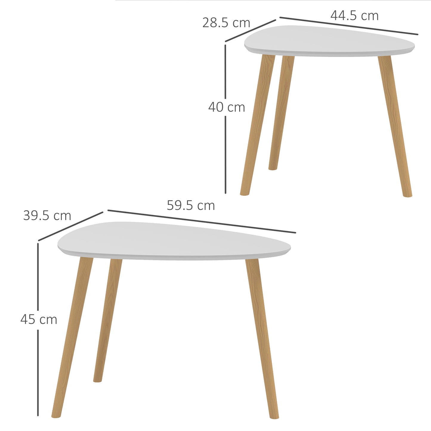 HOMCOM Nesting Coffee Table Set Of 2 With Solid Wood Legs In Light Grey For Living Room And Bedroom