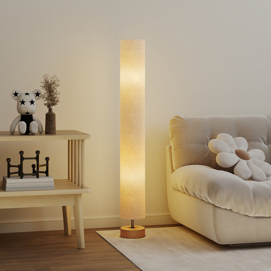 HOMCOM LED Floor Lamp 120cm Modern Standing Lamp With 3000K 4500K 6500K Colour Temperatures Linen Shade Wooden Base Grey