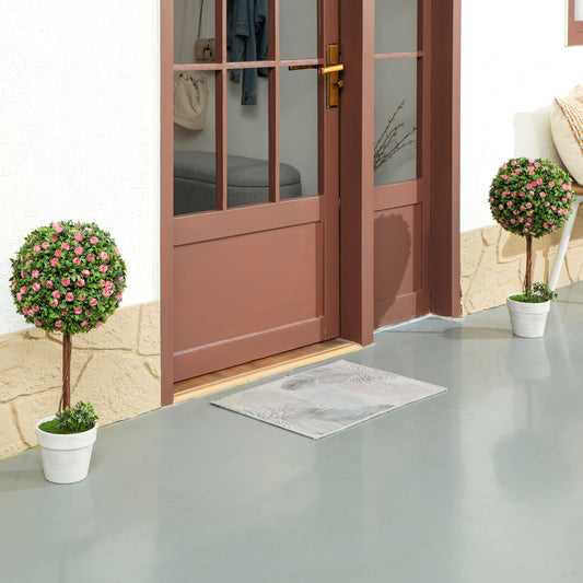 HOMCOM Set of 2 Decorative Artificial Plants Ball Topiary Tree with Rose Flowers in Pot Pink 60cm UV Resistant