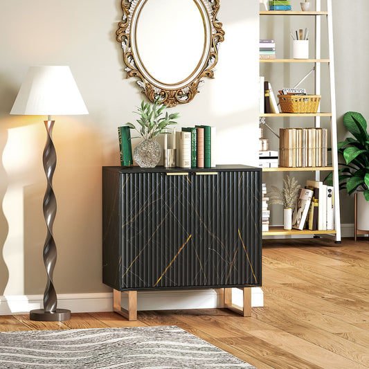 HOMCOM Elegant Storage Sideboard Black Gold Tone With Two Compartments And Three Level Adjustable Shelf