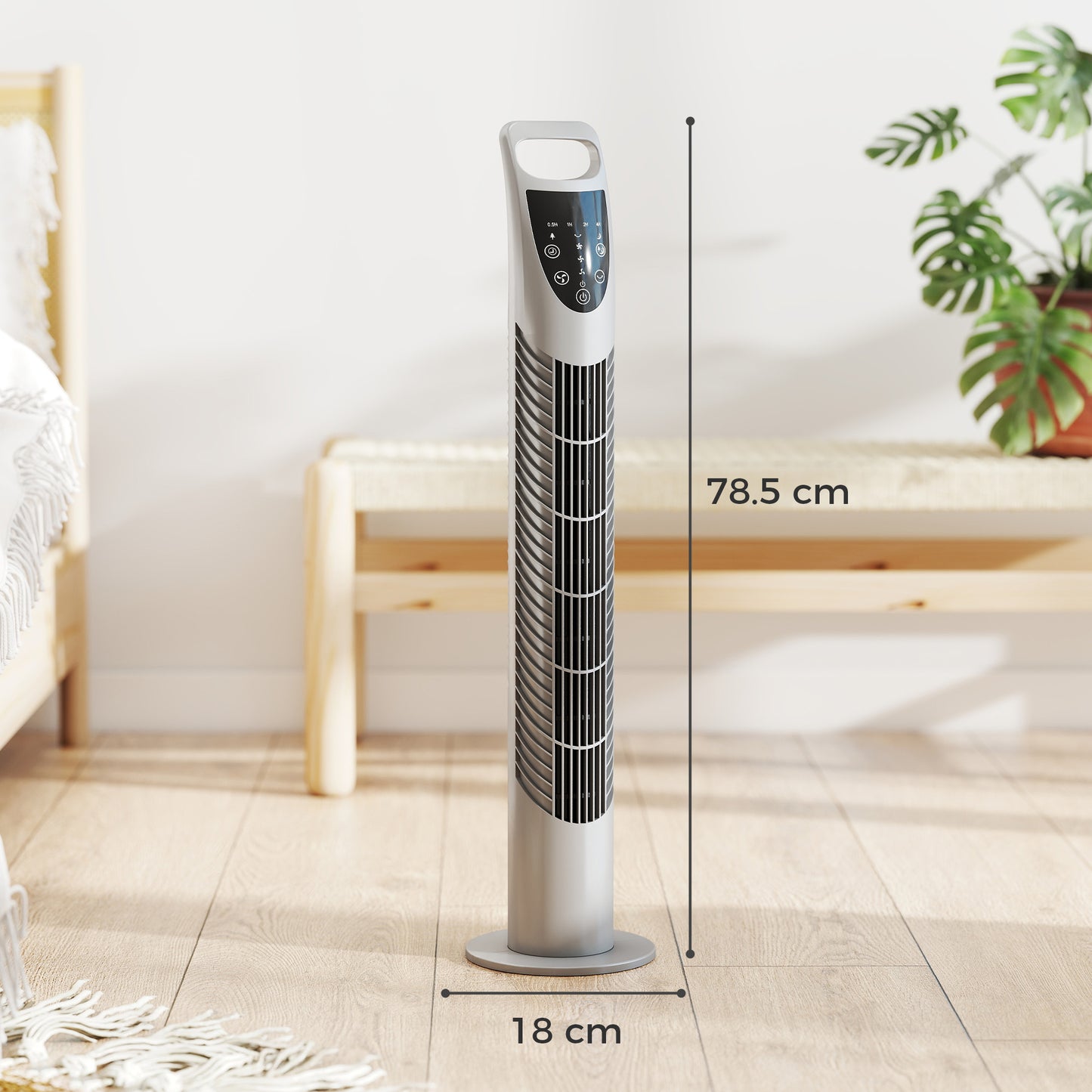HOMCOM Tower Fan Oscillating With Remote Control 3 Speeds 3 Wind Modes 40W Quiet Grey