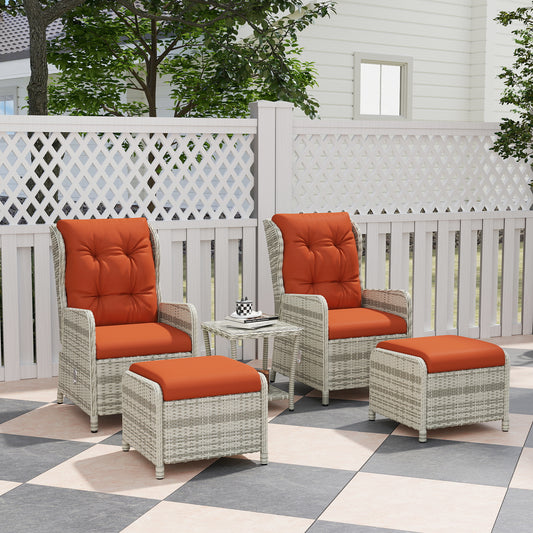Outsunny 5 Pieces Rattan Bistro Set With Adjustable Back Reclining Cushions Outdoor Orange Footstools