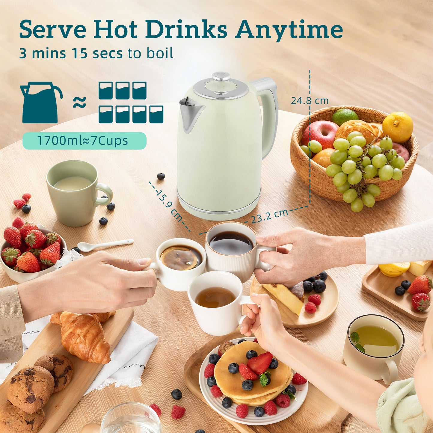 HOMCOM Polished Retro 40-100 C Kettle And Toaster Set Grey With Temperature Control And Memory Function