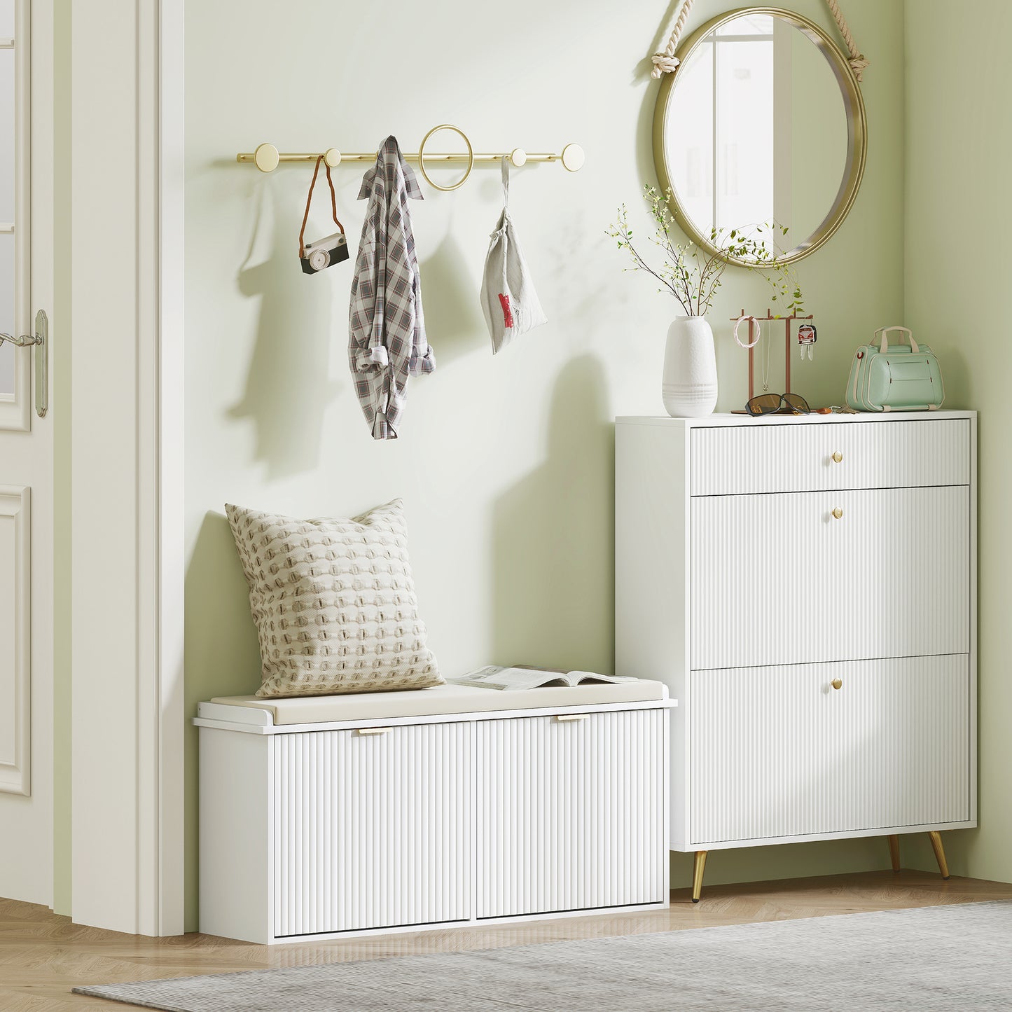 HOMCOM White Shoe Bench With Top Seat And Flip Drawer 240 Kg Capacity Linen Feel Cushion