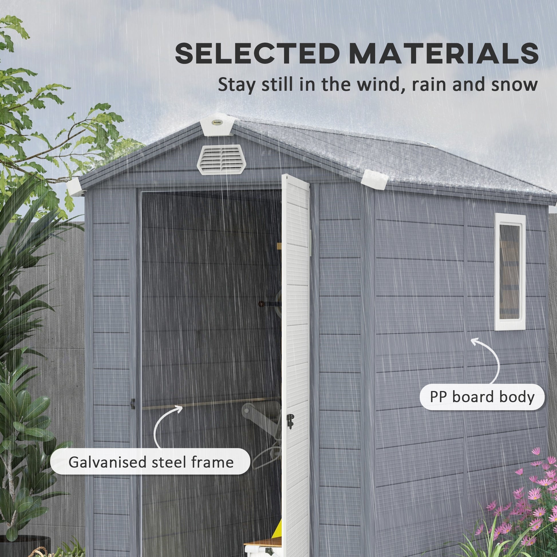 Outsunny 4 x 6ft Outdoor Storage Shed with Lockable Door and Ventilation, Grey Polypropylene Garden Tool House with Foundation Kit - ALL4U RETAILER LTD