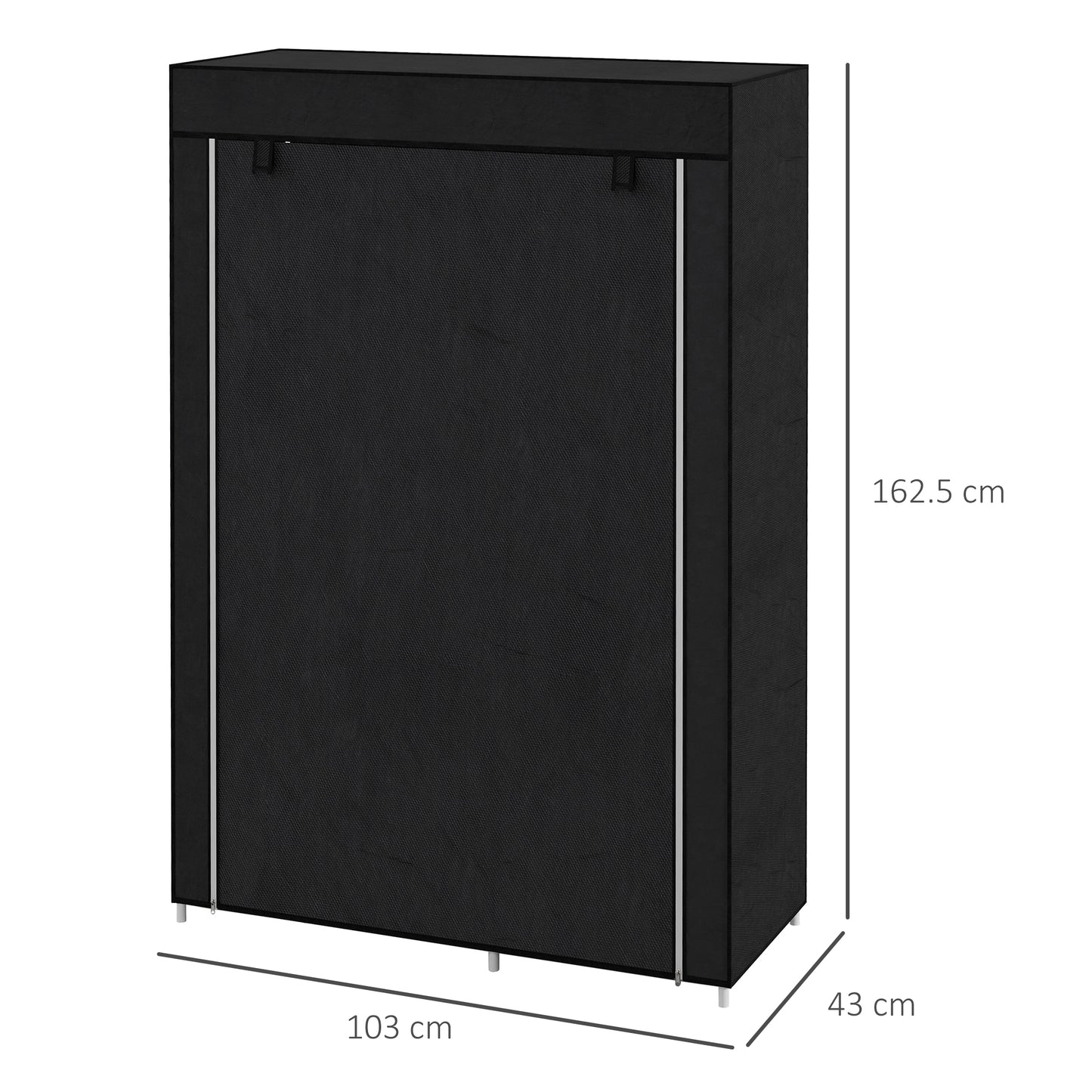 HOMCOM Portable Black Fabric Wardrobe with 6 Shelves and Hanging Rail - 103 x 43 x 162.5 cm - ALL4U RETAILER LTD