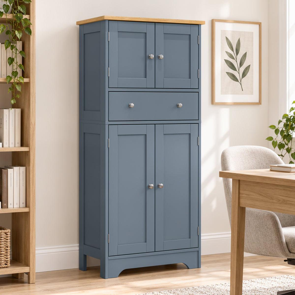 HOMCOM Grey Blue Freestanding Kitchen Cabinet With Doors Drawer And Shelves