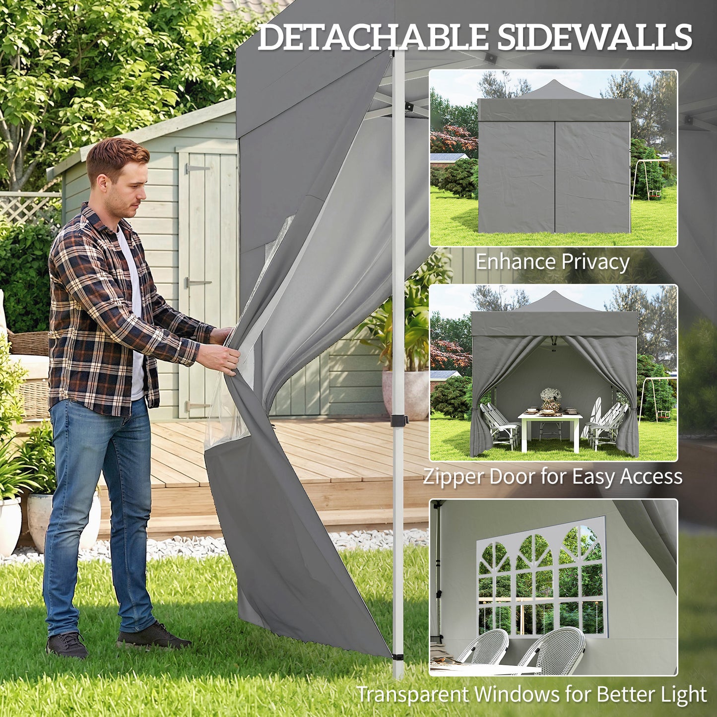 Outsunny 3m By 3m Pop Up Gazebo With Sidewalls UPF 50 Plus Heavy Duty Garden Tent Marquee Dark Grey Wheeled Carry Bag