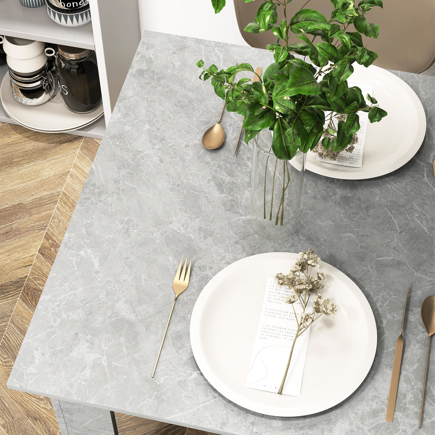 HOMCOM Square Dining Table Cement Grey Modern Dining Table With Faux Cement Effect And Space Saving Non Slip Foot Pads