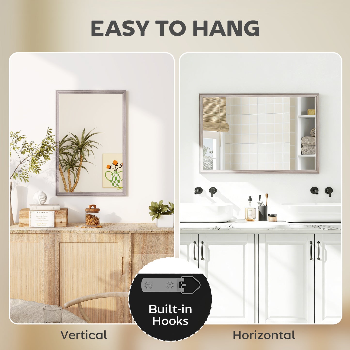 HOMCOM Wall Mounted Mirror 40 By 60 cm Grey For Bathroom Living Room Bedroom Hallway Rectangle Shatterproof