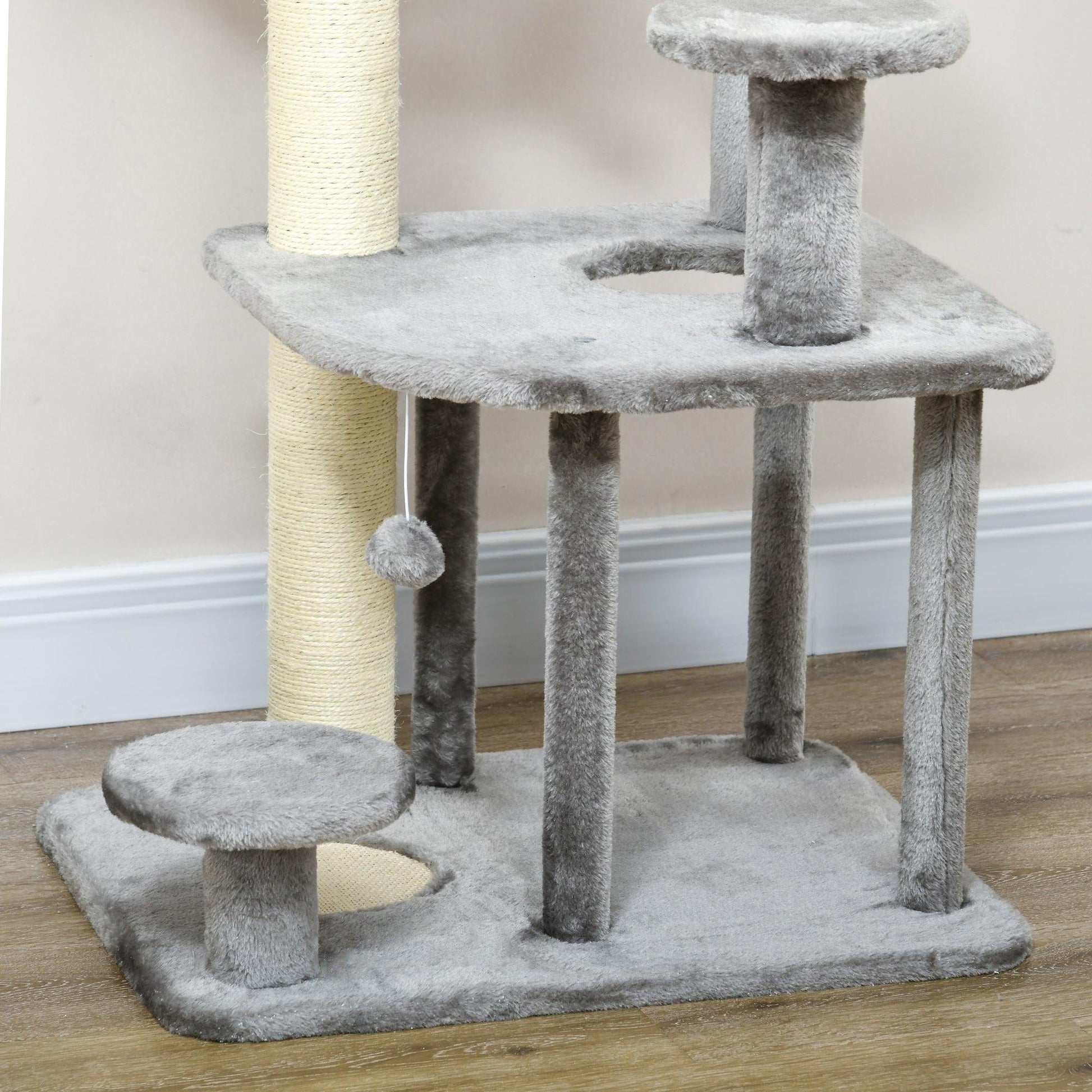 PawHut 92cm Cat Tree for Indoor Cats, Cat Tower with Scratching Posts, House, Bed, Grey - ALL4U RETAILER LTD