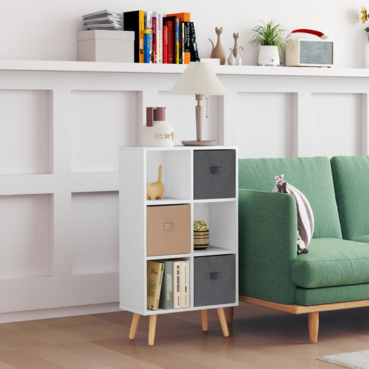 HOMCOM Freestanding 6 Cube Storage Cabinet With 3 Fabric Drawers And Open Shelves White Home Office