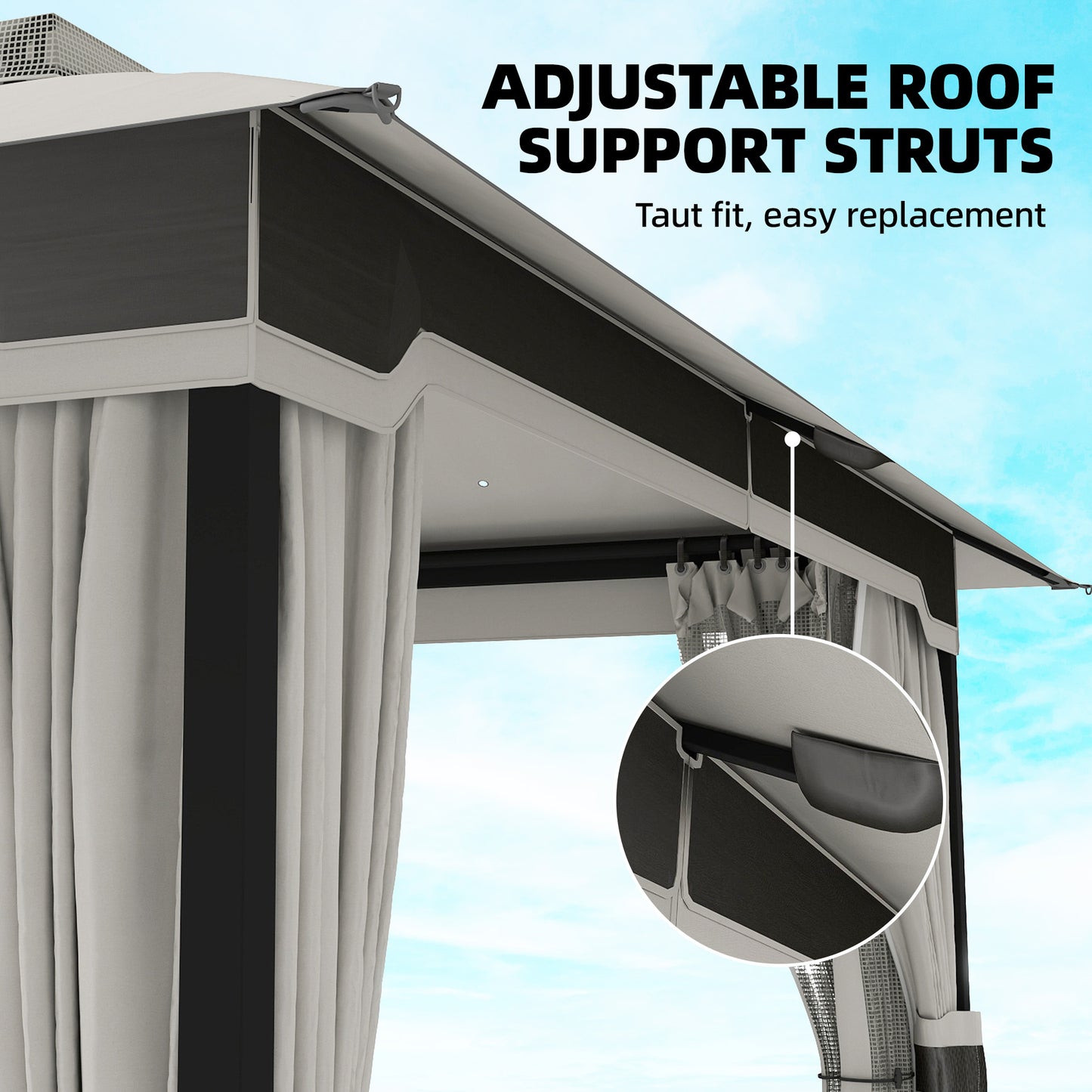 Outsunny 3 x 3.6 m Outdoor Garden Gazebo With Netting And Curtains Double Roof Patio Gazebo Light Grey