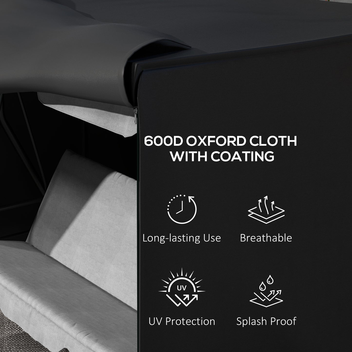 Outsunny 205 X 124cm Three Seater Swing Chair Protective Cover Outdoor Oxford Cloth UV Resistant With Front Zip Black