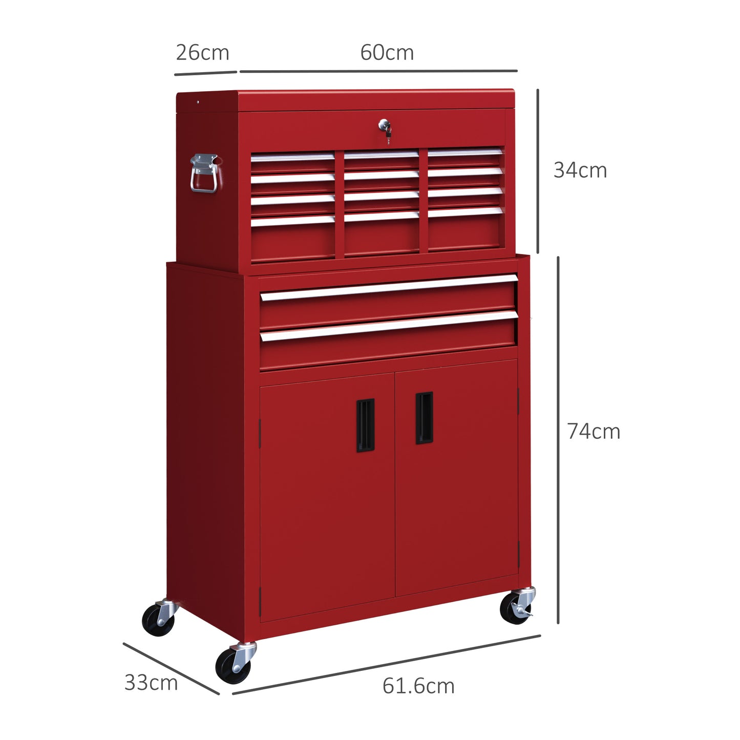 HOMCOM Rolling Metal Tool Chest with 6 Drawers and Lockable Cabinet for Garage and Workshop, Red - ALL4U RETAILER LTD