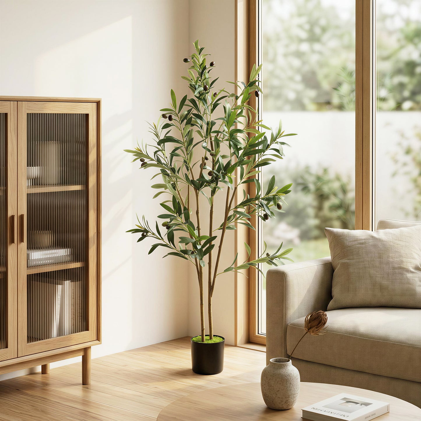 HOMCOM 120 Cm Silk Artificial Olive Tree With 303 Leaves In Cement Pot For Living Room Or Office Decor