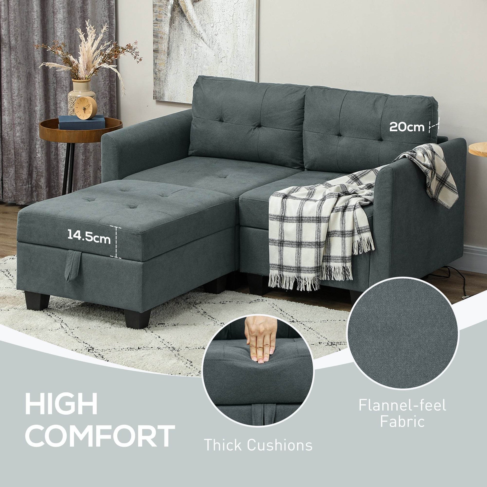 HOMCOM Modular Dark Grey 'L' Shape Sofa with Storage Solutions - ALL4U RETAILER LTD