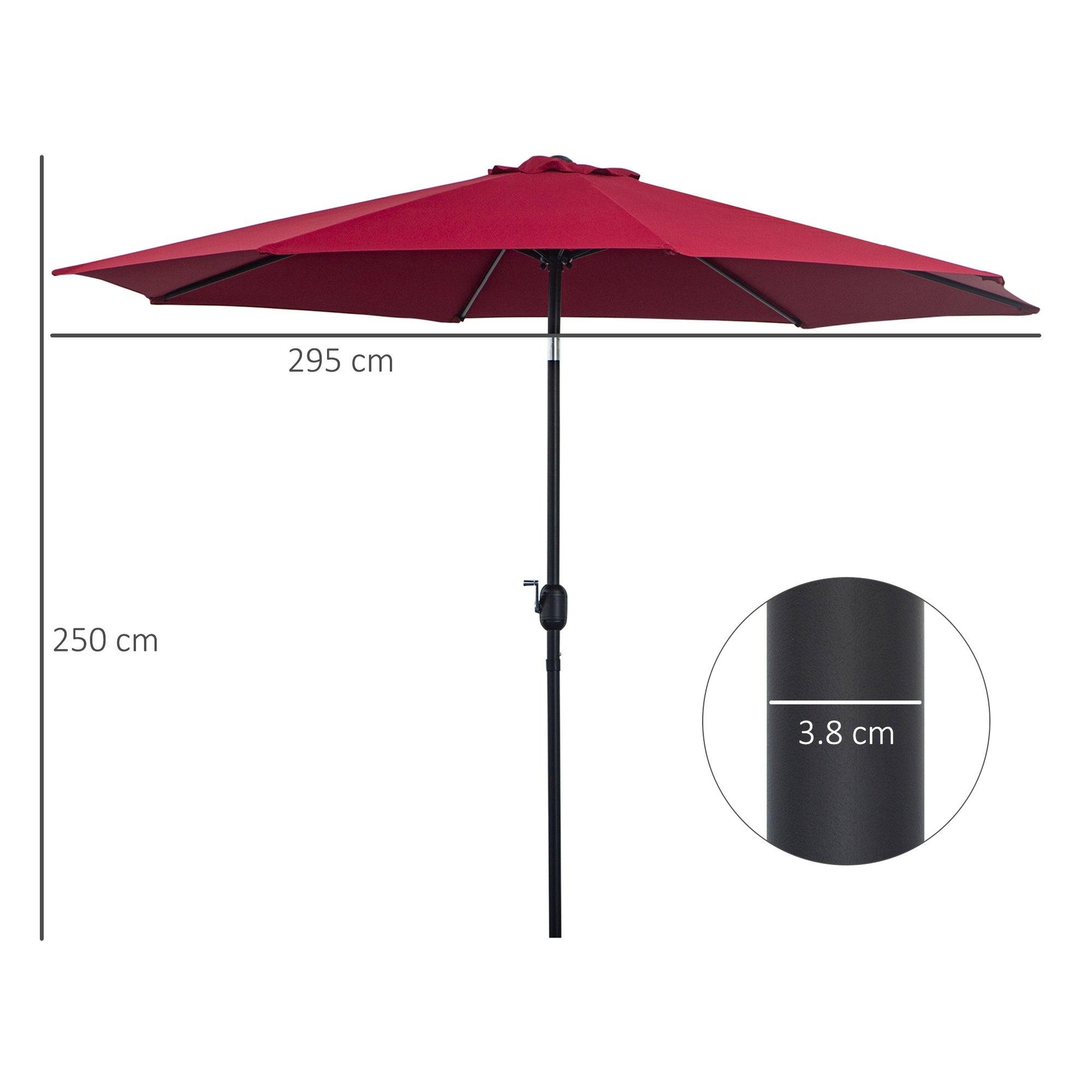 Outsunny 3m Tilting Parasol Garden Umbrellas, Wine Red Sun Shade 8 Ribs, Tilt/Crank - ALL4U RETAILER LTD