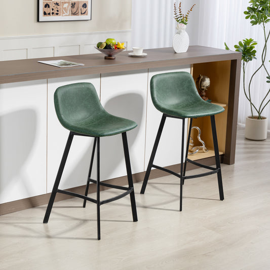 HOMCOM Bar Stools Set 2 PU Leather Backrest Footrest for Kitchen Counter Breakfast Bar Green