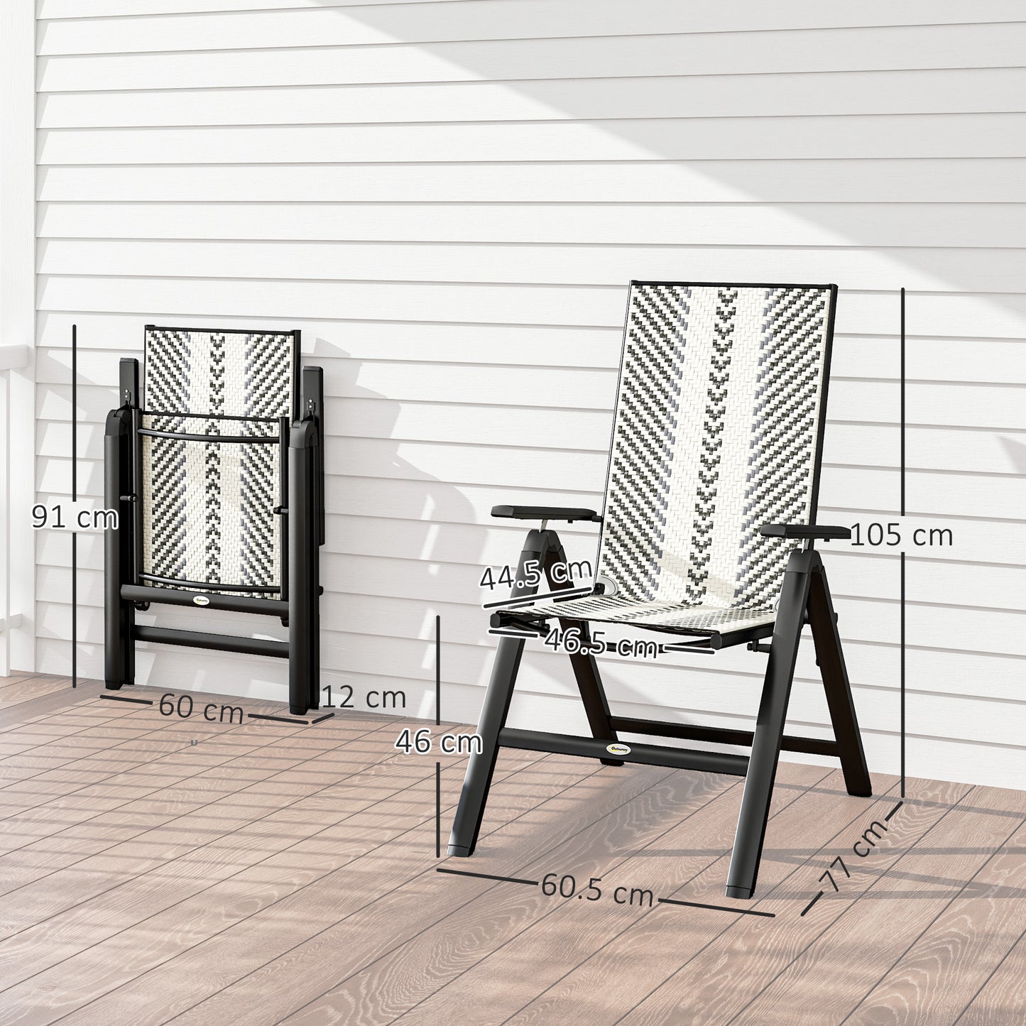 Outsunny Set Of Two Grey Rattan Reclining Garden Chairs With Adjustable Backrests
