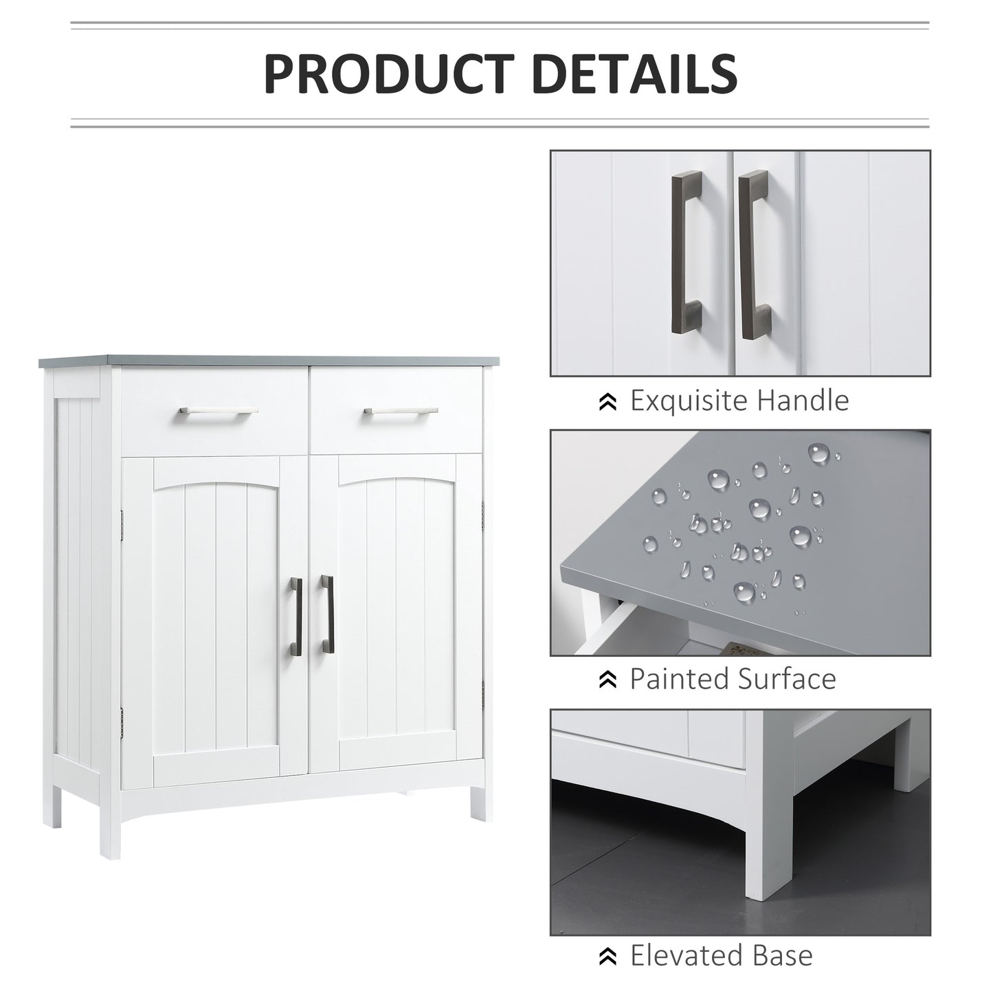 Kleankin Elegant White Freestanding Bathroom Storage Cabinet with Double Doors and Adjustable Shelf - ALL4U RETAILER LTD