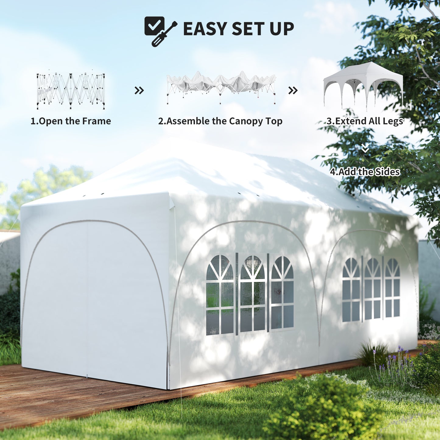Outsunny 3 X 6m Pop Up Gazebo Shelter With Sides 6 Sandbags Garden Party Tent Marquee Carry Bag Light Grey White