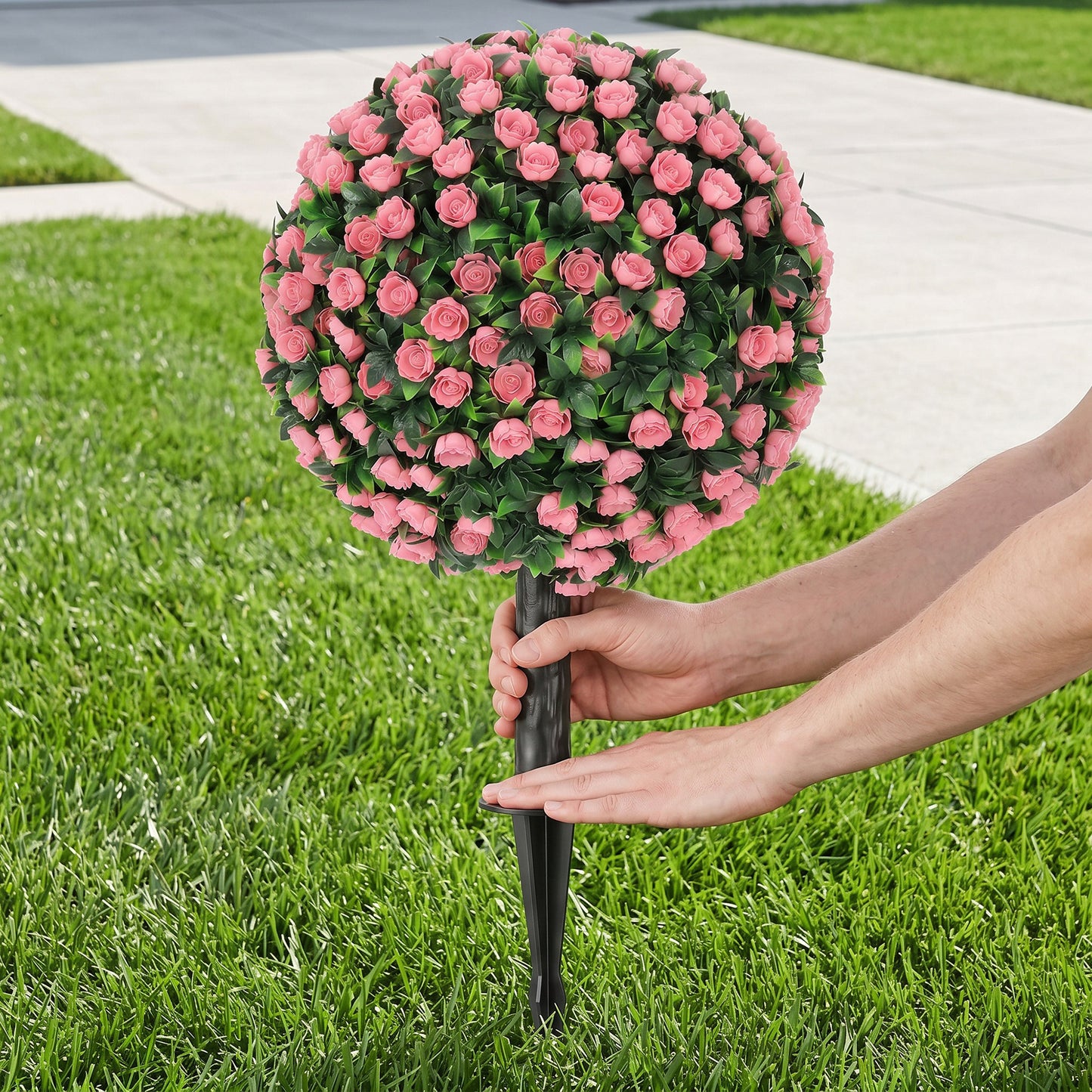 HOMCOM UV Resistant Artificial Rose Topiary 2 Pack Pink 55 CM Tall Outdoor Indoor Decor