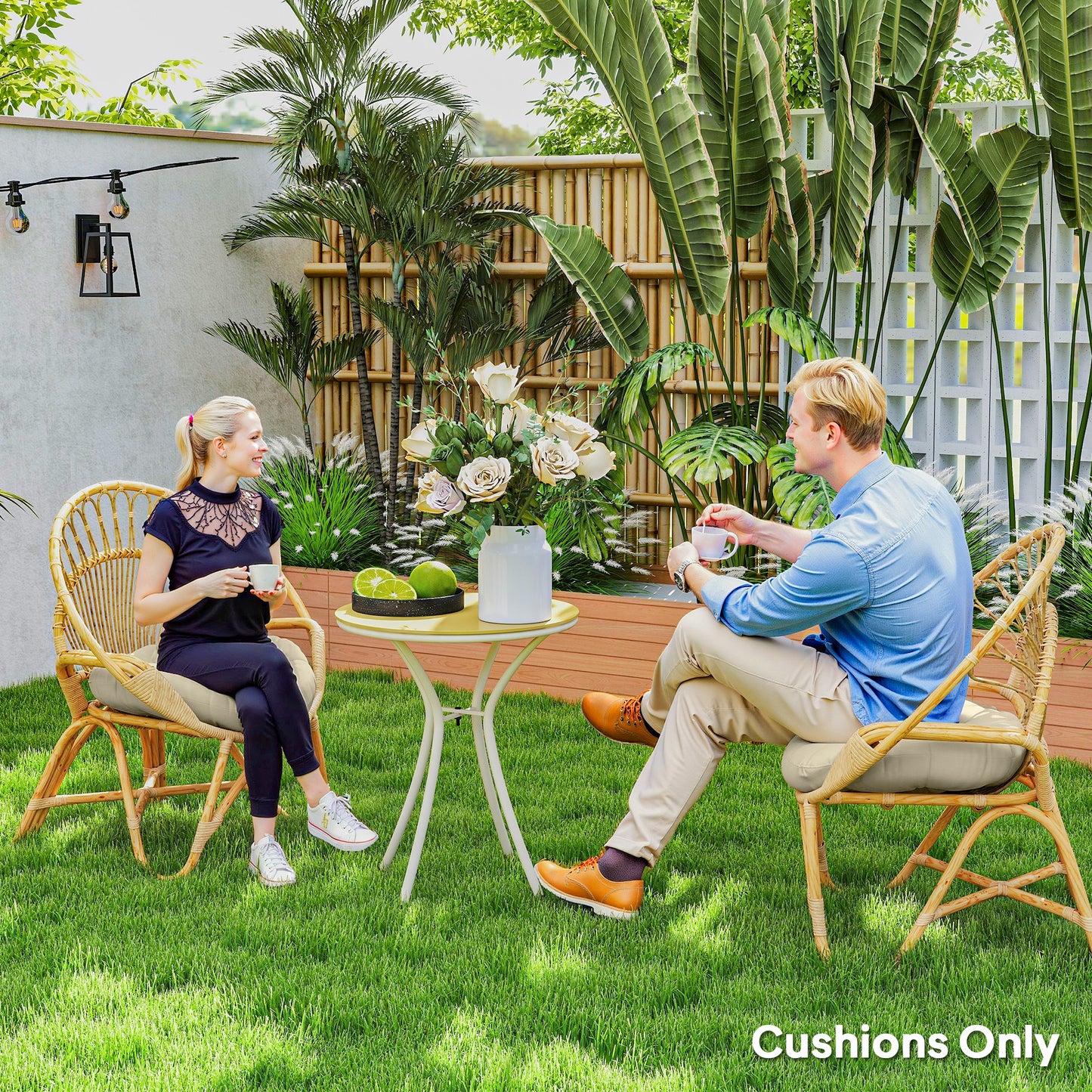 Outsunny Set of Two 60cm Outdoor Cushions Beige Splash Resistant UV Protected Cotton Filled Tufted
