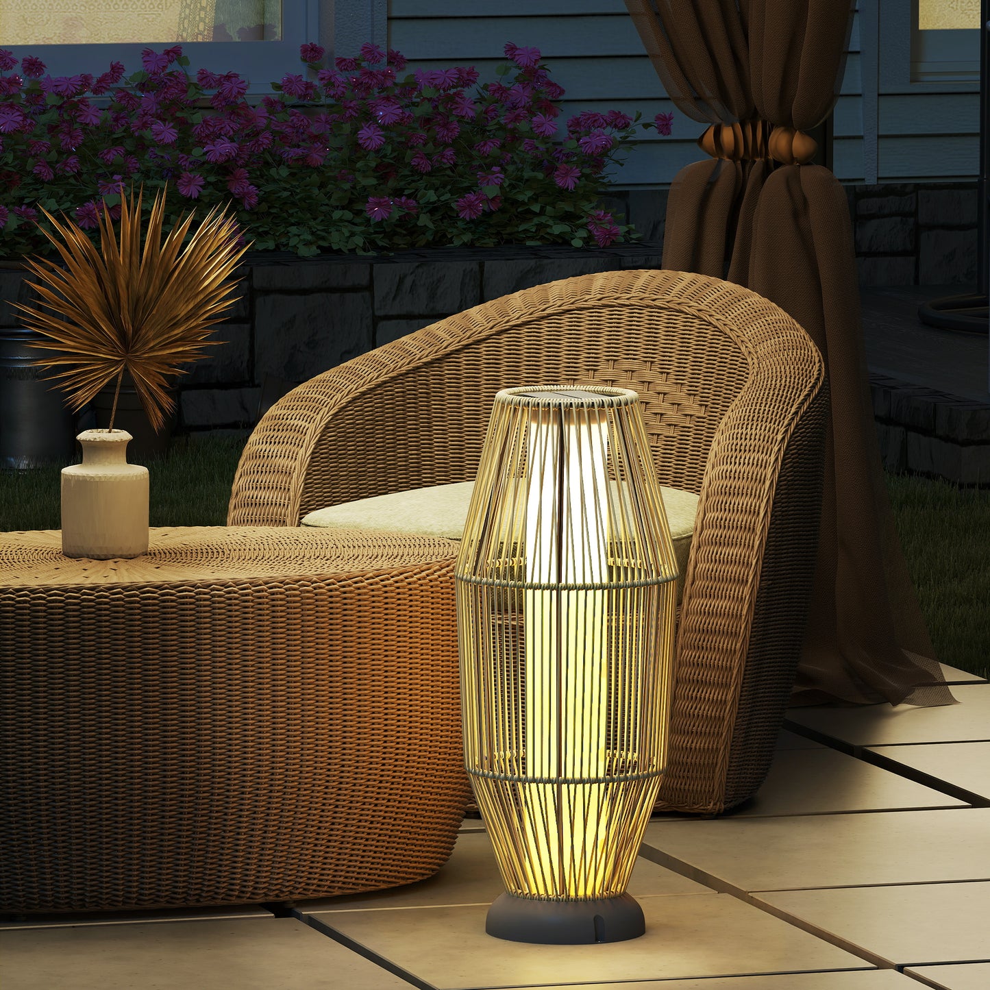 Outsunny Garden Rattan Lamp 72 cm Tall Solar Floor Lamp LED Auto On Off IP44 Outdoor Grey