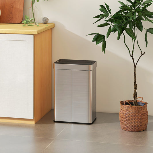 HOMCOM 55L Sensor Bin Large Automatic Touchless Rubbish Bin With Soft Close Lid Silver Tone