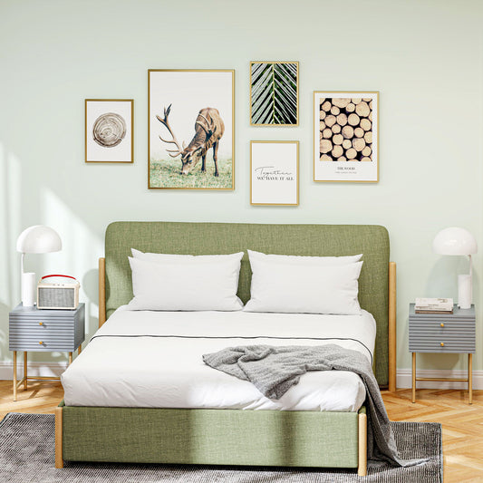 HOMCOM Set Of Two Elegant Bedside Tables With Grey Boxy Frames And Gold Tone Accents Having Two Drawers