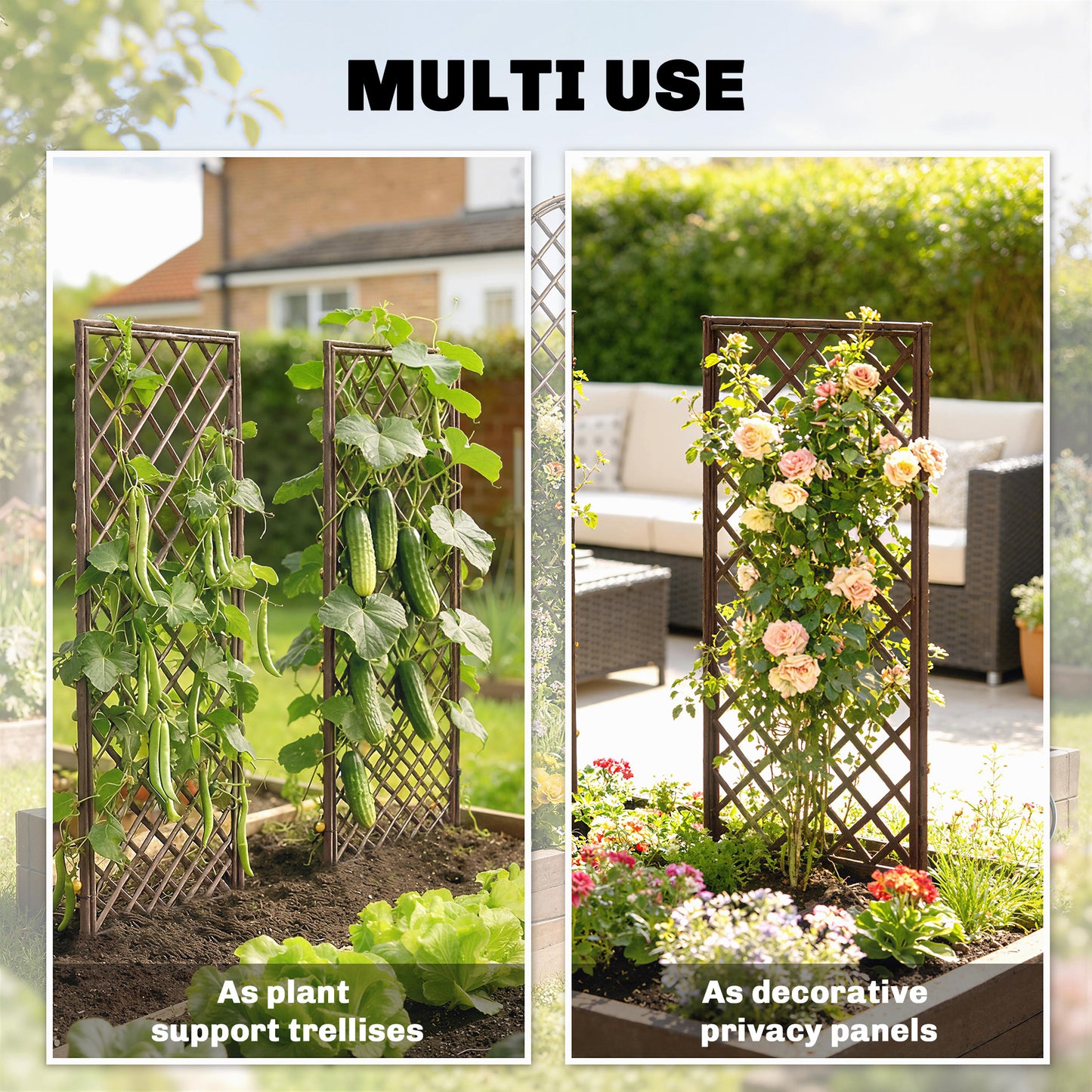Outsunny Garden Trellis Arch Hand Woven Natural Wicker For Climbing Plants Outdoor Decor
