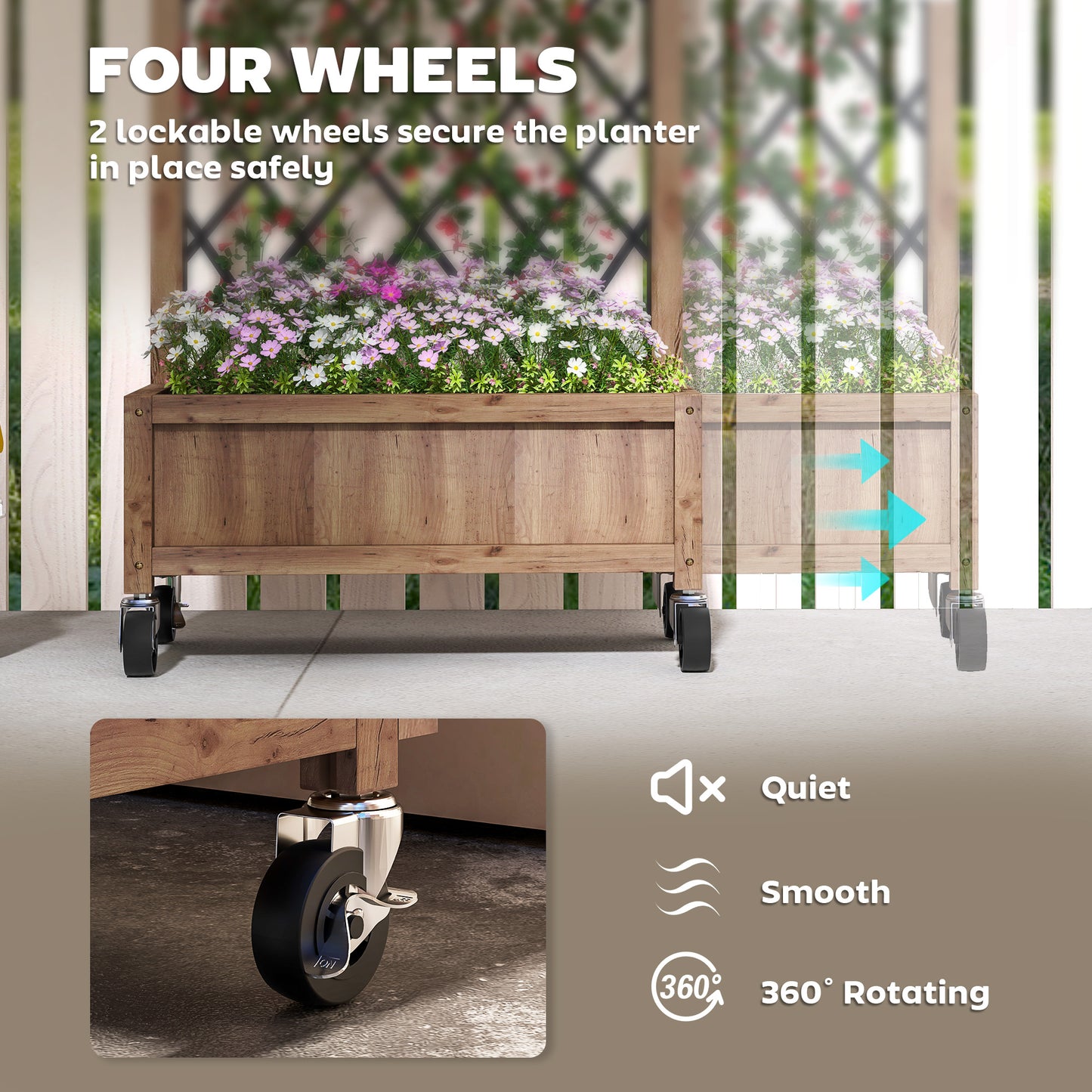 Outsunny Wooden Planter With Metal Trellis On Wheels Two In One 20x47cm Diamond Shaped Trellis Brown Black